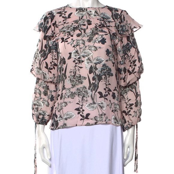 PARKER Pink Silk Floral Print Three-Quarter Sleeve Bateau Neckline Blouse XS - Picture 1 of 7